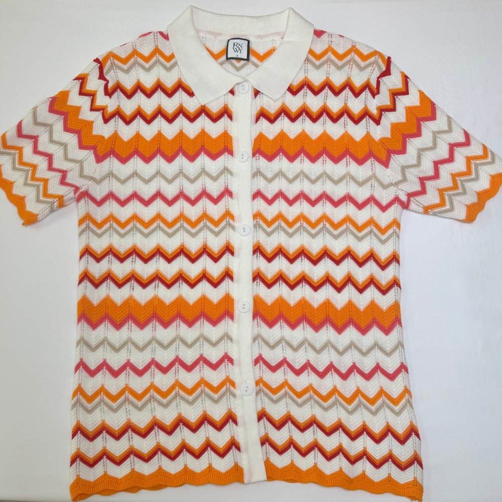 Runaway the Label Albie Knit Polo Top NEW Medium Orange Retro 70s Coastal Resort
